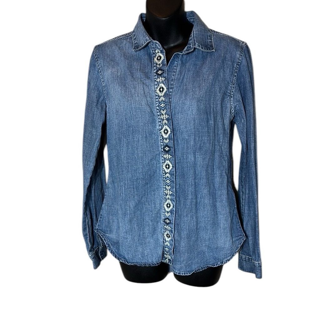 Driftwood women’s small Sadie embroidered western country rodeo‎ denim top